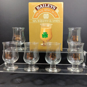 Box Of 6 Baileys Liquor Or Shot Glasses Made In Ireland With Original Box VTG